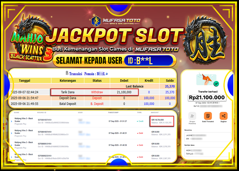 MUFASATOTO JACKPOT PRAGMATICPLAY Rp.21.100.000|LUNAS